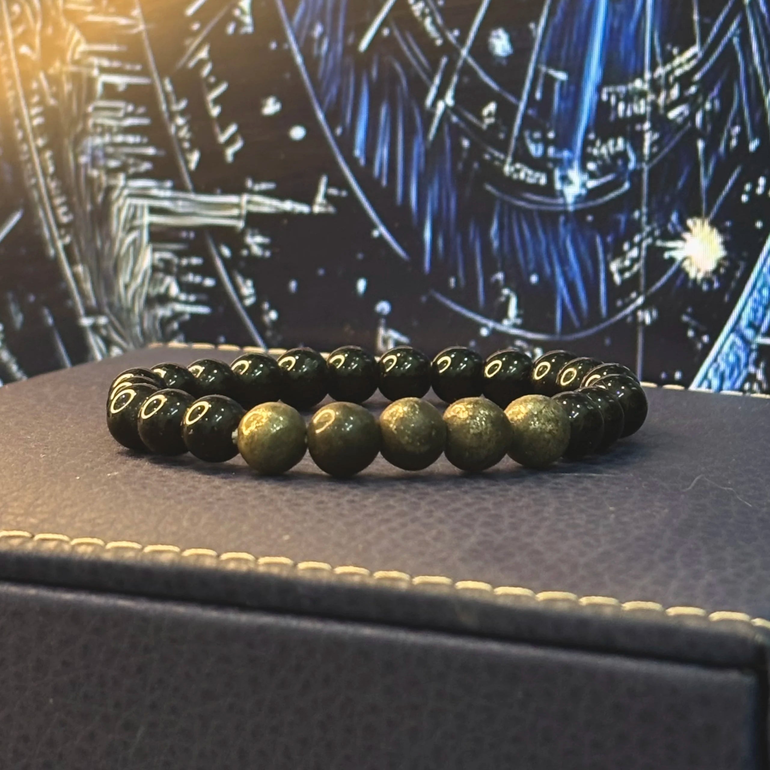 Healing crystal bracelet with pyrite and black obsidian combination