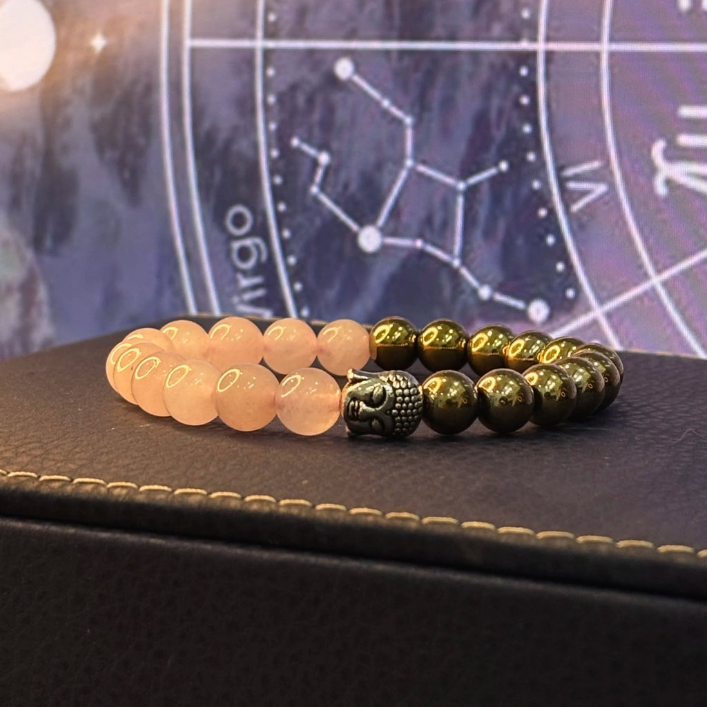 Rose quartz and pyrite combo bracelet with natural healing crystals