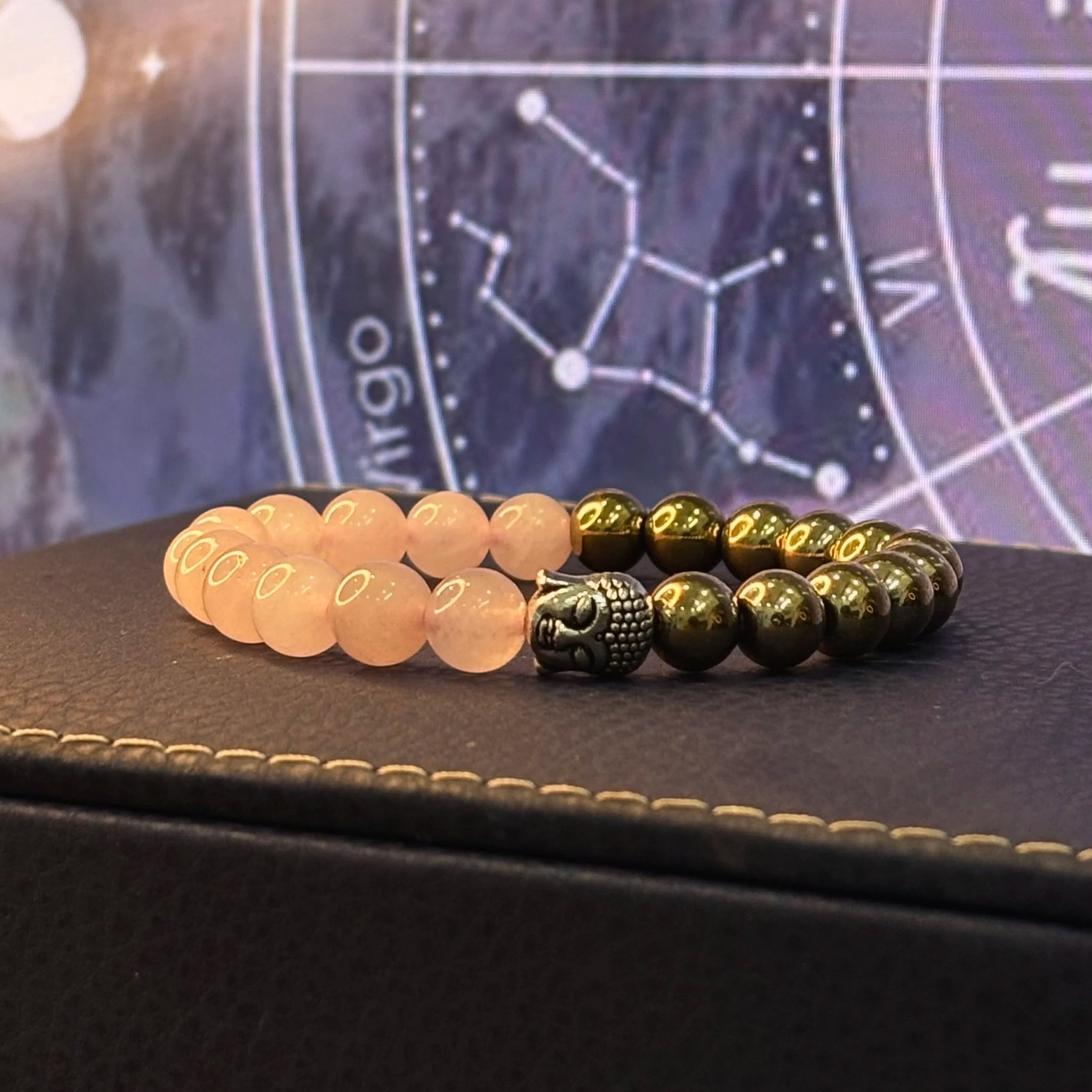 Rose quartz and pyrite combo bracelet with natural healing crystals
