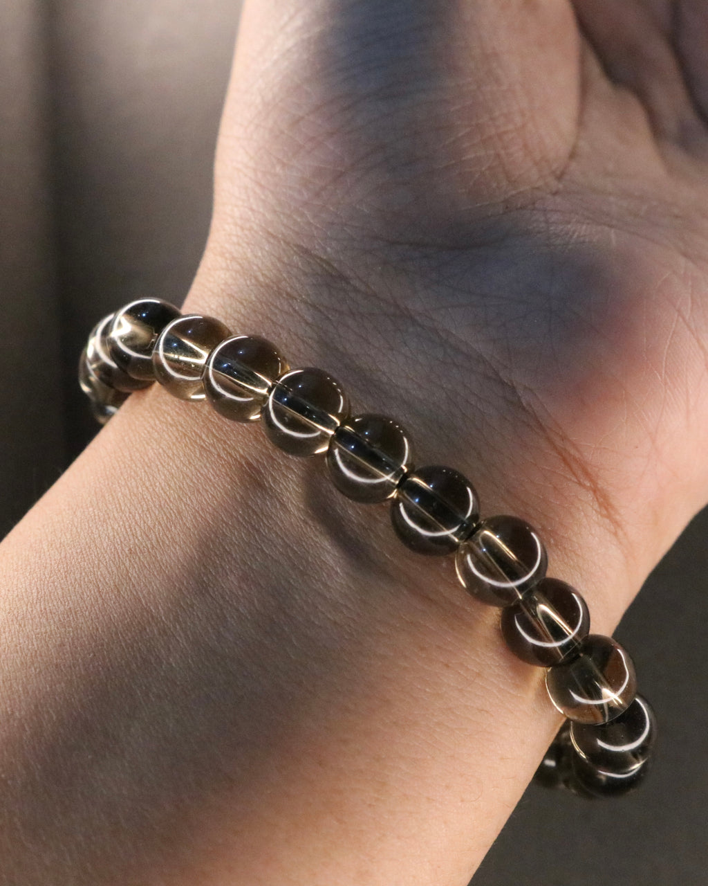 Elegrace smoky quartz bracelet with smooth round beads