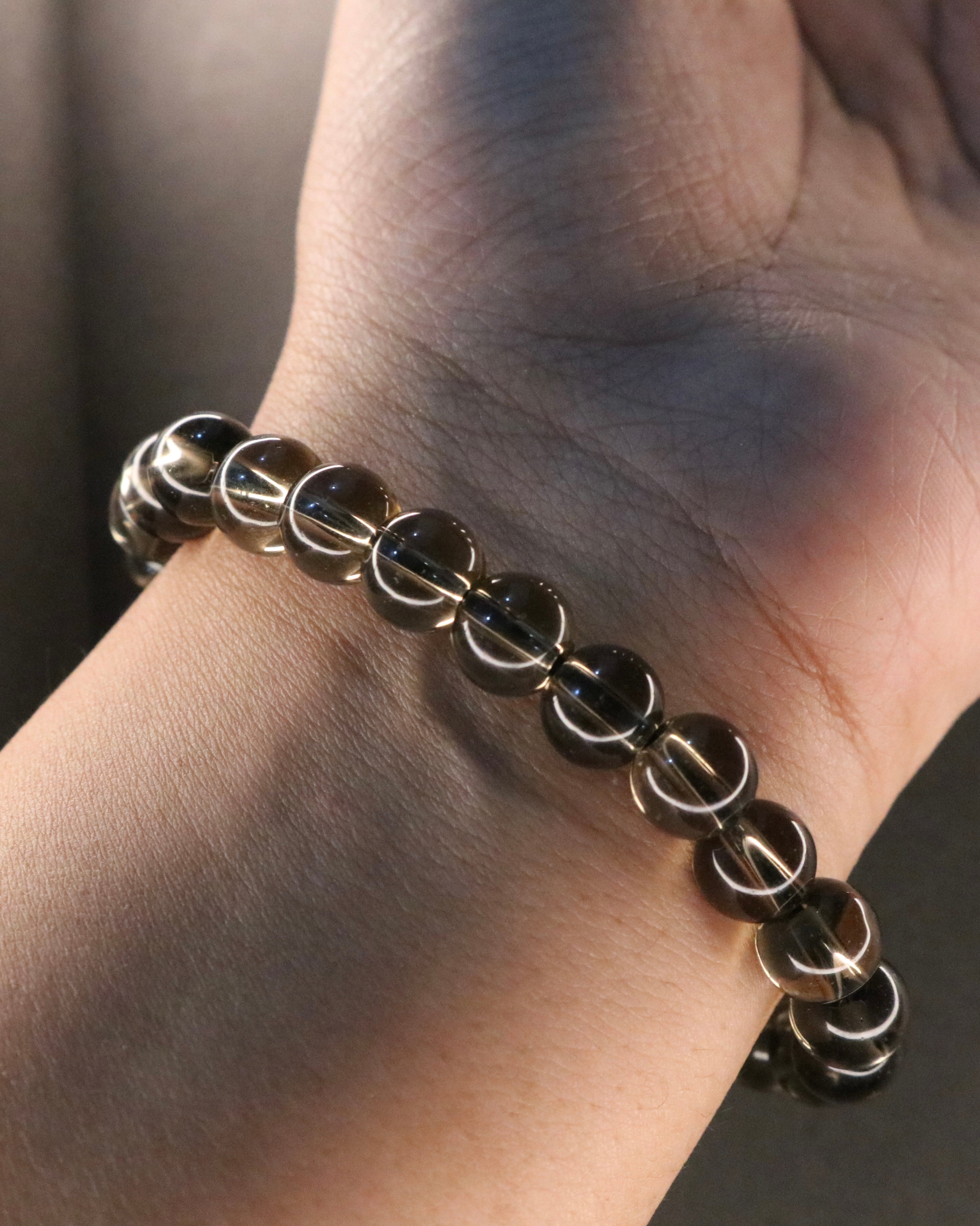 Elegrace smoky quartz bracelet with smooth round beads