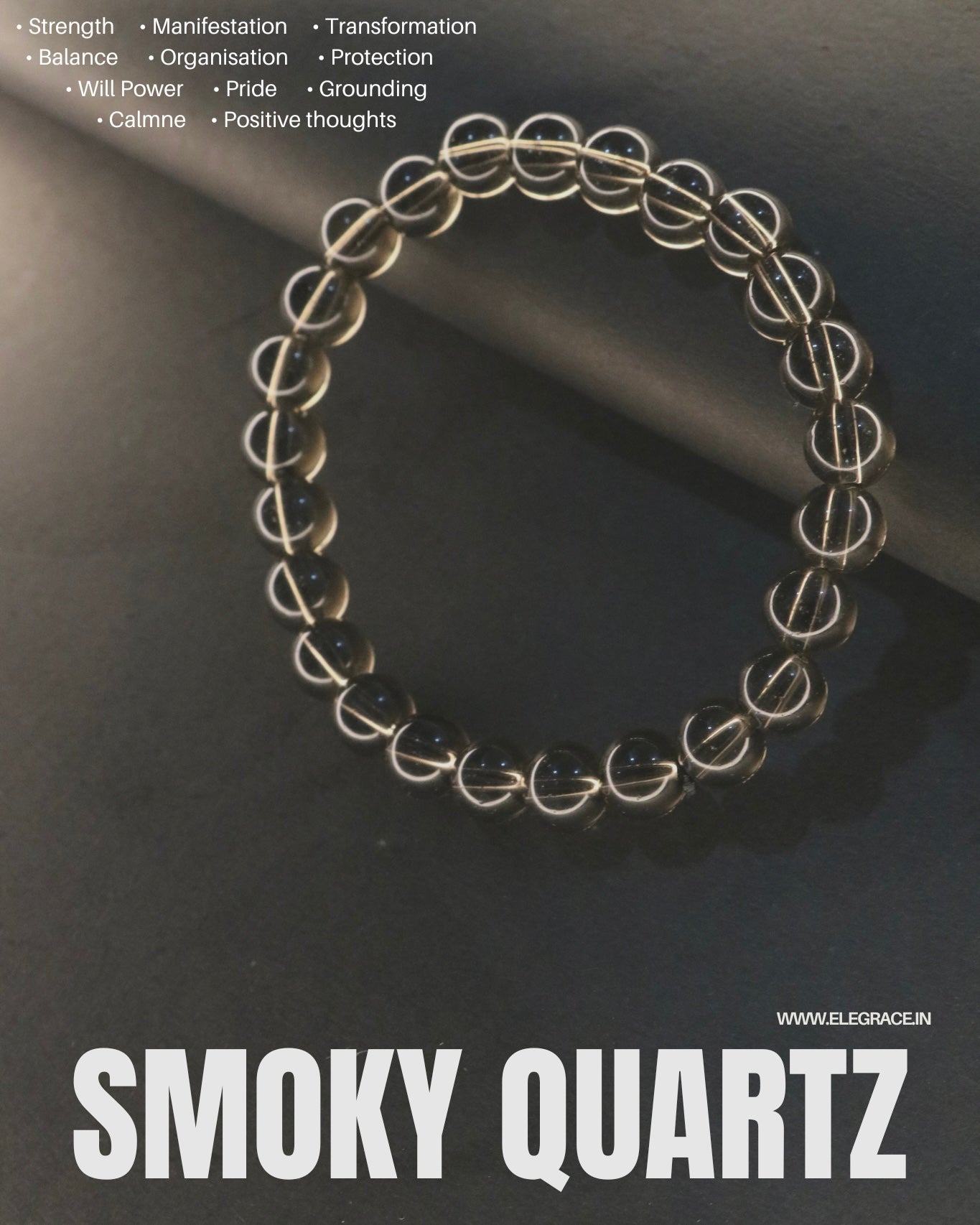 Stretchable smoky quartz beaded bracelet for men and women